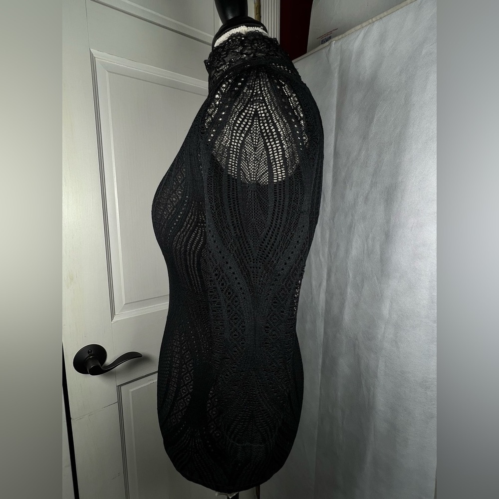 Free People Black Lace Women's Tunic Top Body Hugging 3/4 Sleeves Size Small - Picture 3 of 7